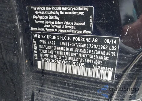 2015 Porsche Boxster from USA, damaged, VIN WP0CA2A8XFS120105